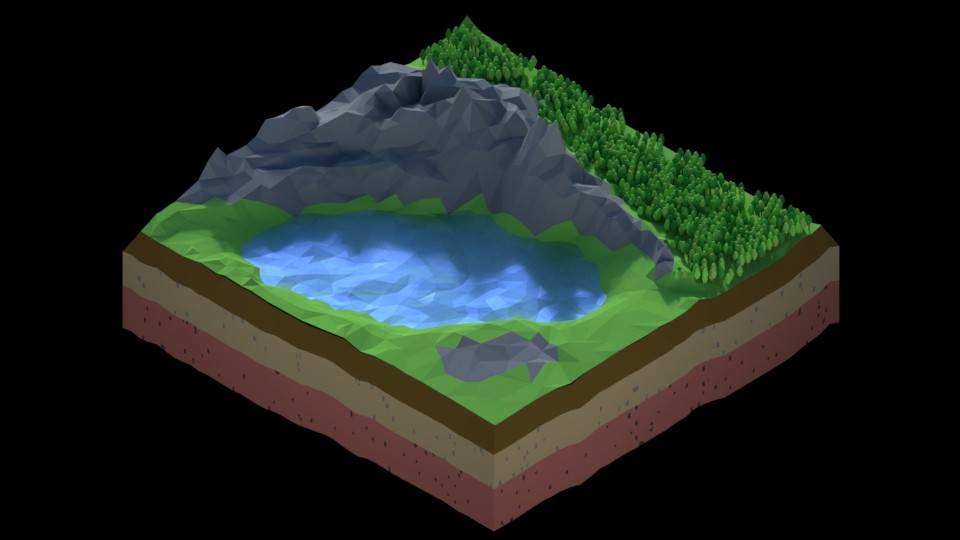 MOUNTAIN AND LAKE LOW POLY preview image 1